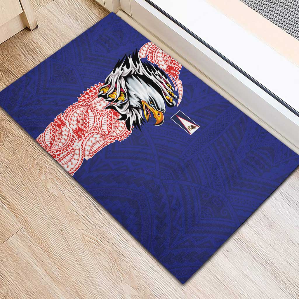 American Samoa Flag Day Rubber Doormat Tribal Tattoo with Eagle Blue-Red