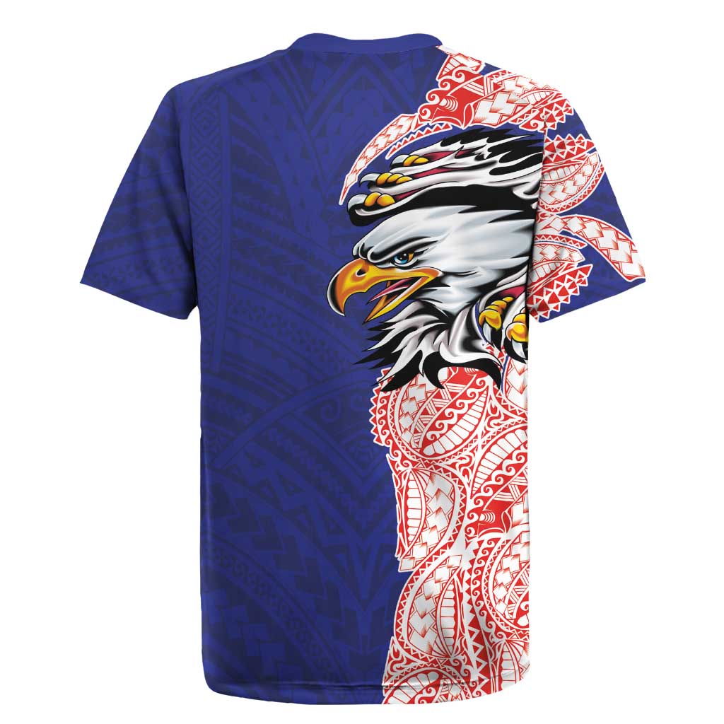 American Samoa Flag Day Rugby Jersey Tribal Tattoo with Eagle Blue-Red