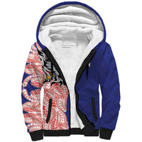 American Samoa Flag Day Sherpa Hoodie Tribal Tattoo with Eagle Blue-Red LT03 Unisex Blue - Polynesian Pride