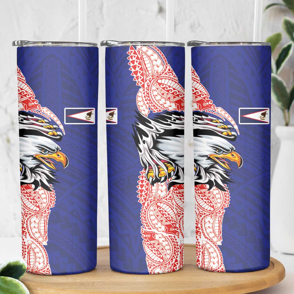 American Samoa Flag Day Skinny Tumbler Tribal Tattoo with Eagle Blue-Red LT03 - Polynesian Pride