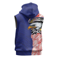 American Samoa Flag Day Sleeveless Hoodie Tribal Tattoo with Eagle Blue-Red