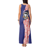 American Samoa Flag Day Tank Maxi Dress Tribal Tattoo with Eagle Blue-Red