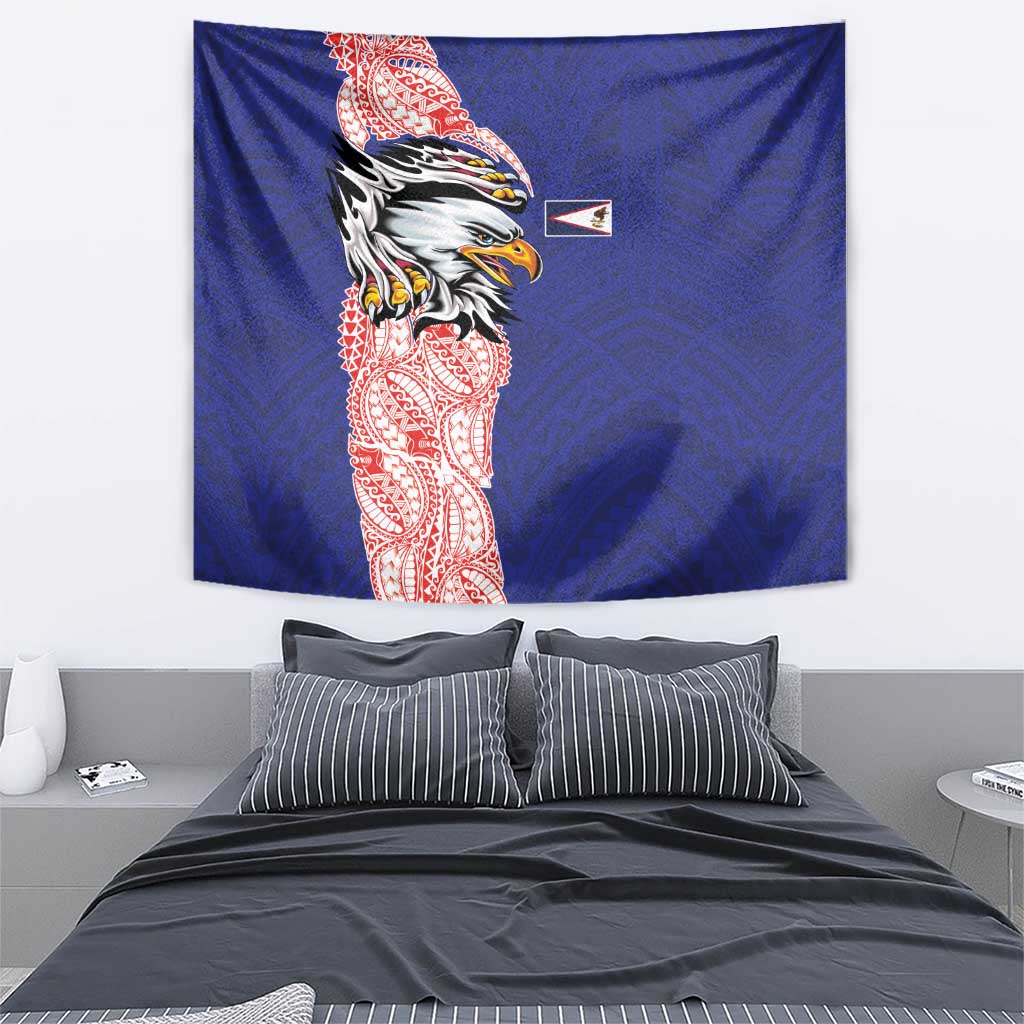 American Samoa Flag Day Tapestry Tribal Tattoo with Eagle Blue-Red
