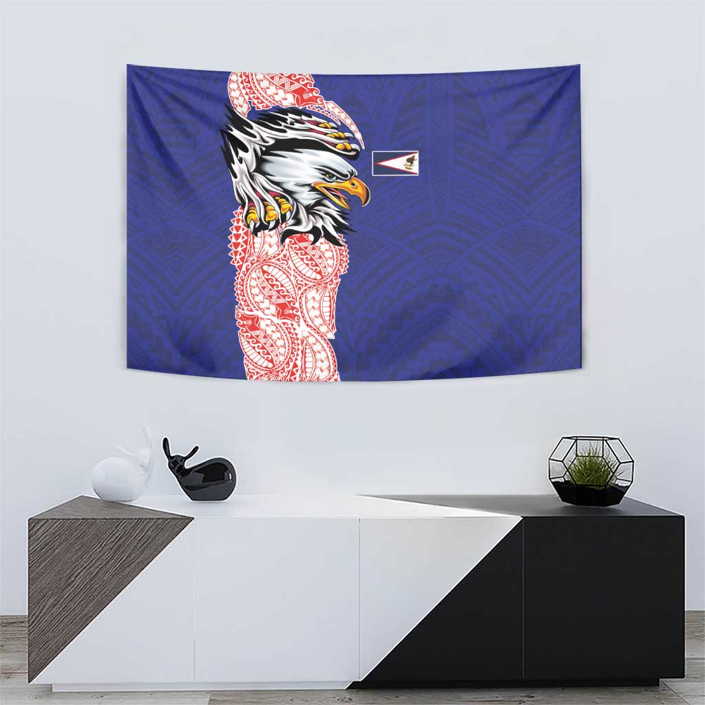 American Samoa Flag Day Tapestry Tribal Tattoo with Eagle Blue-Red