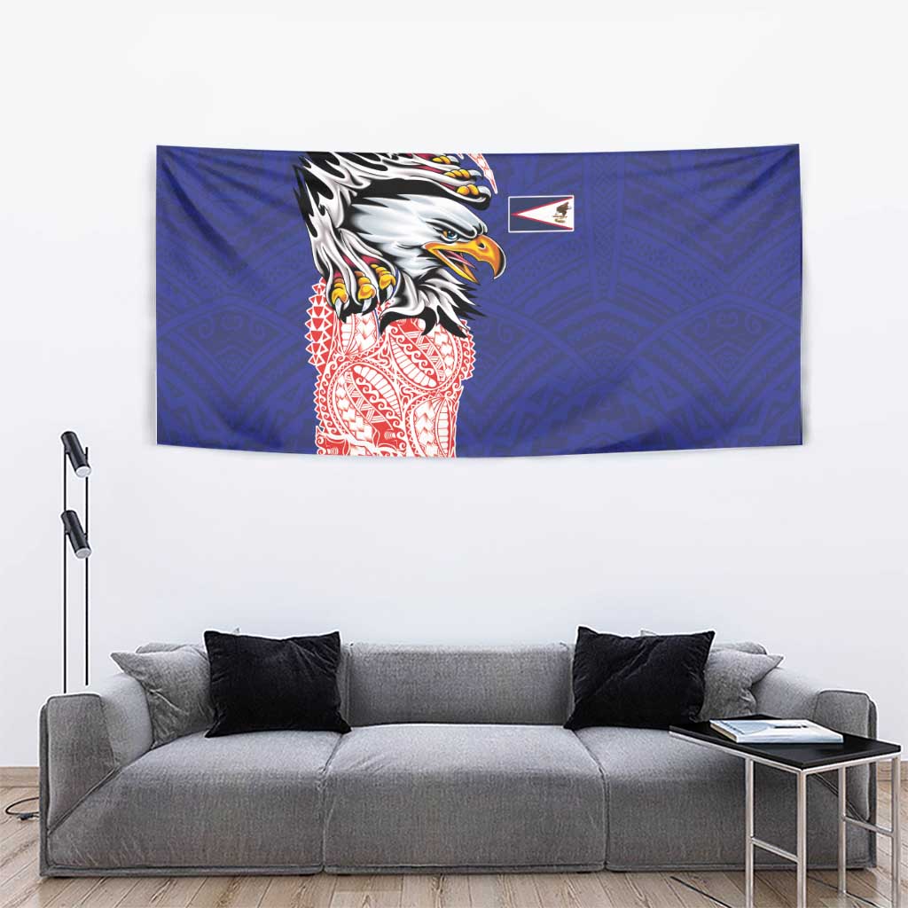 American Samoa Flag Day Tapestry Tribal Tattoo with Eagle Blue-Red