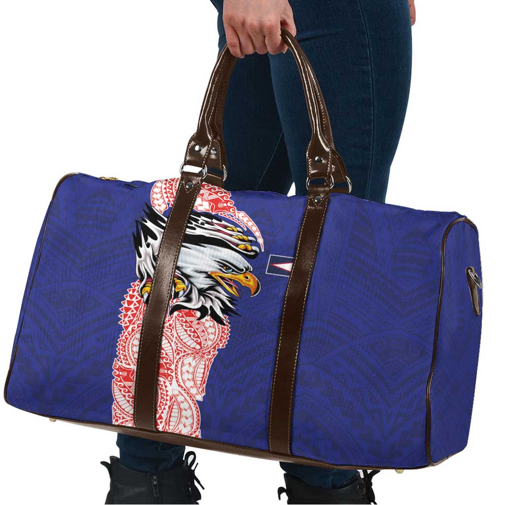 American Samoa Flag Day Travel Bag Tribal Tattoo with Eagle Blue-Red