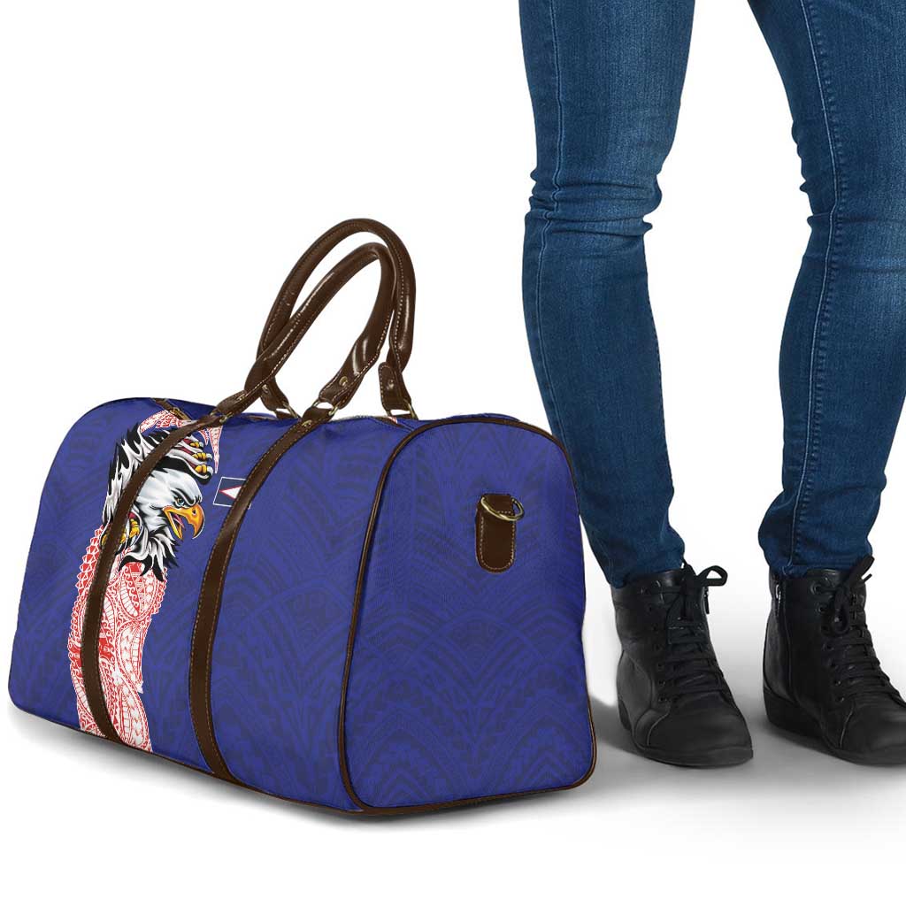 American Samoa Flag Day Travel Bag Tribal Tattoo with Eagle Blue-Red