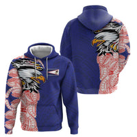 American Samoa Flag Day Zip Hoodie Tribal Tattoo with Eagle Blue-Red