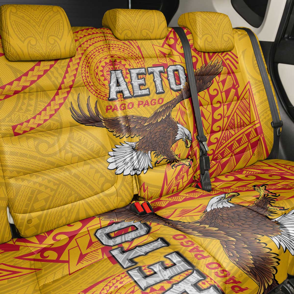 American Samoa Flag Day Back Car Seat Cover Fautasi Race Pago Pago-Aeto Eagle Wings Tribal Style LT03 - Polynesian Pride