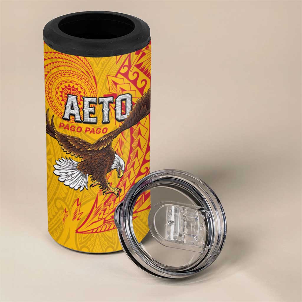 American Samoa Flag Day 4 in 1 Can Cooler Tumbler Fautasi Race Pago Pago-Aeto Eagle Wings Tribal Style LT03 - Polynesian Pride