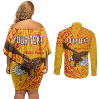 Personalised American Samoa Flag Day Couples Matching Off Shoulder Short Dress and Long Sleeve Button Shirt Fautasi Race Pago Pago-Aeto Eagle Wings Tribal Style LT03 - Polynesian Pride