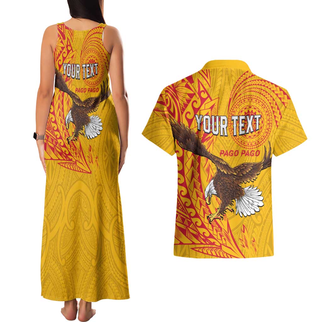 Personalised American Samoa Flag Day Couples Matching Tank Maxi Dress and Hawaiian Shirt Fautasi Race Pago Pago-Aeto Eagle Wings Tribal Style LT03 - Polynesian Pride