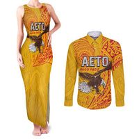 Personalised American Samoa Flag Day Couples Matching Tank Maxi Dress and Long Sleeve Button Shirt Fautasi Race Pago Pago-Aeto Eagle Wings Tribal Style LT03 Multicolor - Polynesian Pride