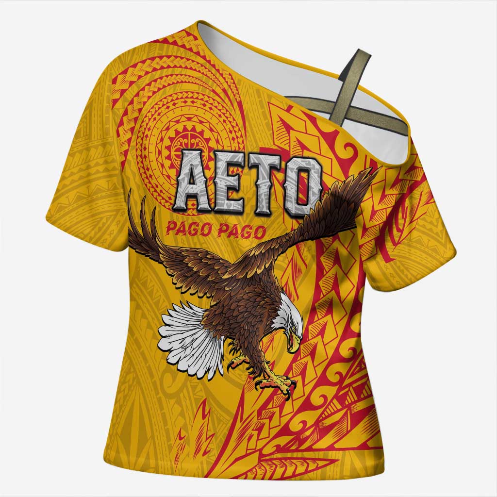 Personalised American Samoa Flag Day Cross Shoulder Shirt Fautasi Race Pago Pago-Aeto Eagle Wings Tribal Style LT03 Female Multicolor - Polynesian Pride