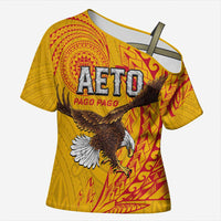 Personalised American Samoa Flag Day Cross Shoulder Shirt Fautasi Race Pago Pago-Aeto Eagle Wings Tribal Style LT03 Female Multicolor - Polynesian Pride