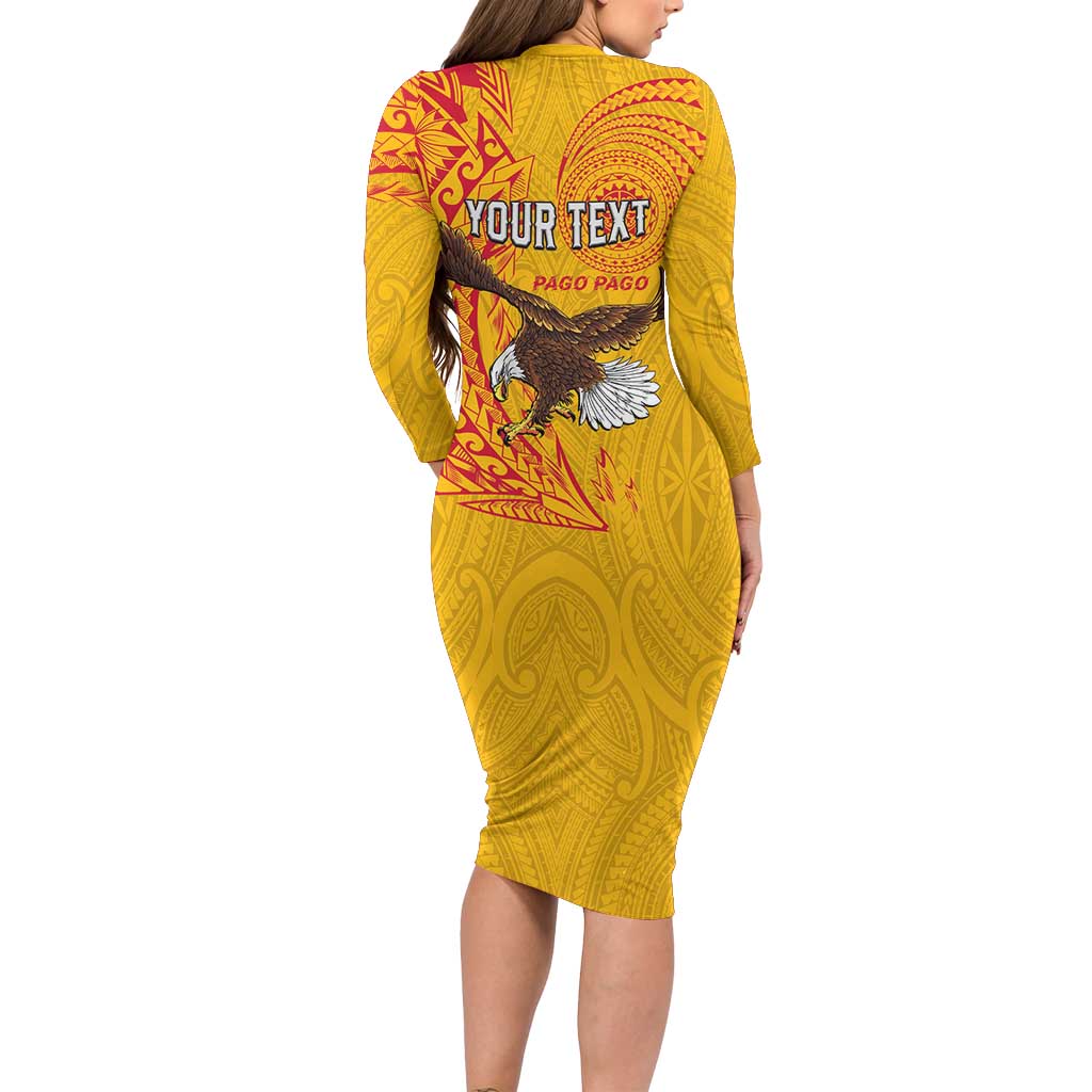 Personalised American Samoa Flag Day Family Matching Long Sleeve Bodycon Dress and Hawaiian Shirt Fautasi Race Pago Pago-Aeto Eagle Wings Tribal Style LT03 - Polynesian Pride