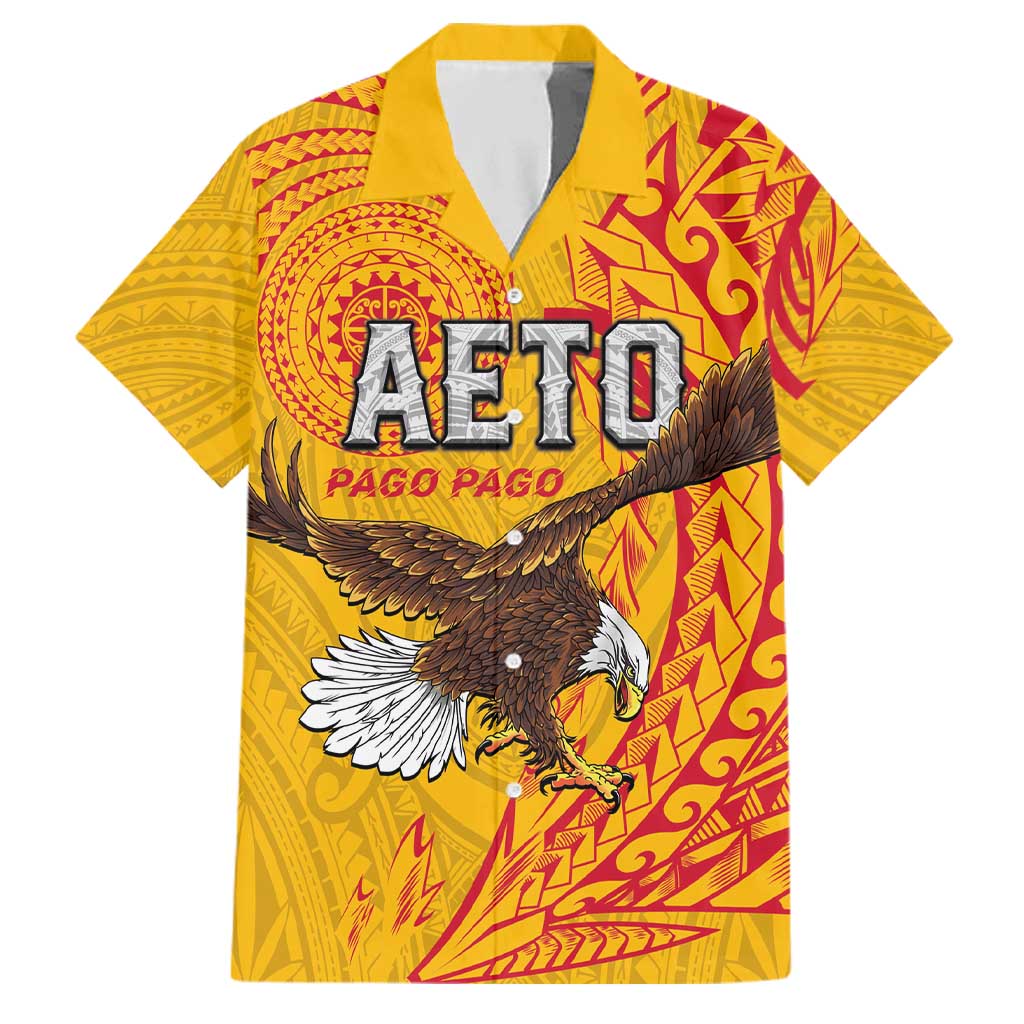 Personalised American Samoa Flag Day Family Matching Puletasi and Hawaiian Shirt Fautasi Race Pago Pago-Aeto Eagle Wings Tribal Style LT03 Dad's Shirt - Short Sleeve Multicolor - Polynesian Pride
