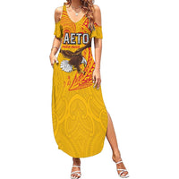Personalised American Samoa Flag Day Family Matching Summer Maxi Dress and Hawaiian Shirt Fautasi Race Pago Pago-Aeto Eagle Wings Tribal Style LT03 Mom's Dress Multicolor - Polynesian Pride