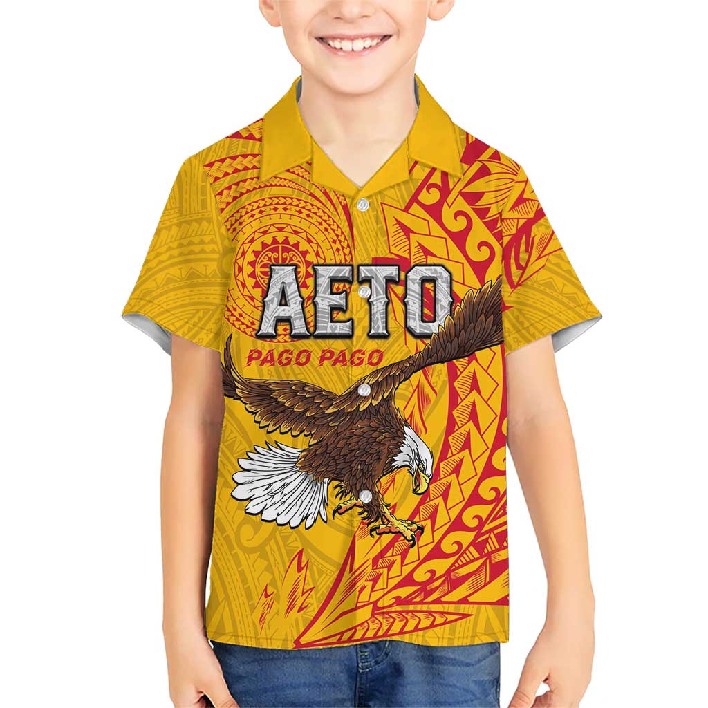 Personalised American Samoa Flag Day Family Matching Summer Maxi Dress and Hawaiian Shirt Fautasi Race Pago Pago-Aeto Eagle Wings Tribal Style LT03 Son's Shirt Multicolor - Polynesian Pride