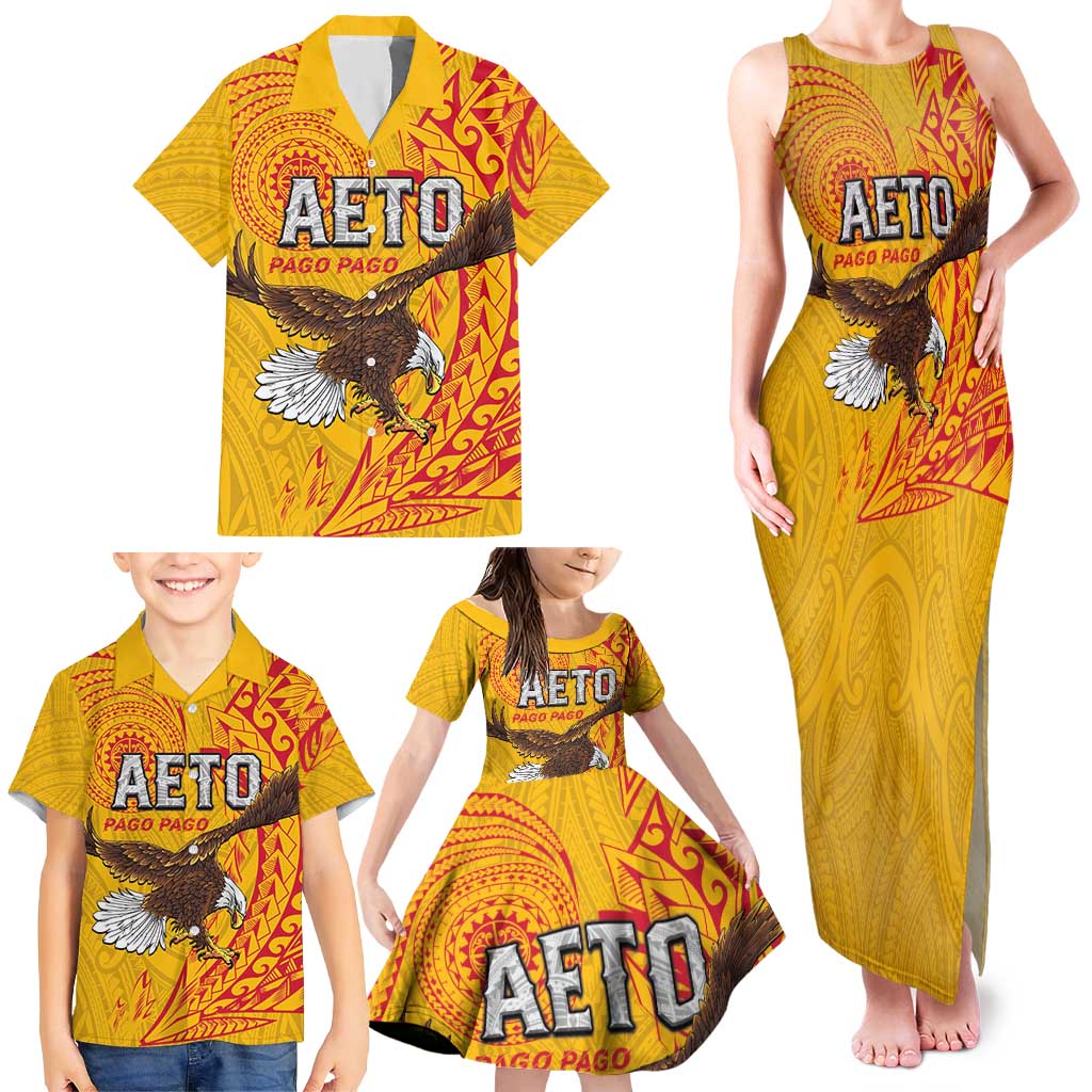 Personalised American Samoa Flag Day Family Matching Tank Maxi Dress and Hawaiian Shirt Fautasi Race Pago Pago-Aeto Eagle Wings Tribal Style
