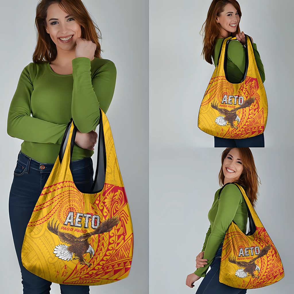 American Samoa Flag Day Grocery Bag Fautasi Race Pago Pago-Aeto Eagle Wings Tribal Style