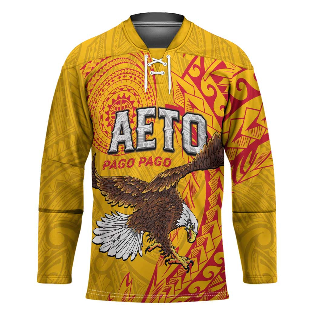 Personalised American Samoa Flag Day Hockey Jersey Fautasi Race Pago Pago-Aeto Eagle Wings Tribal Style