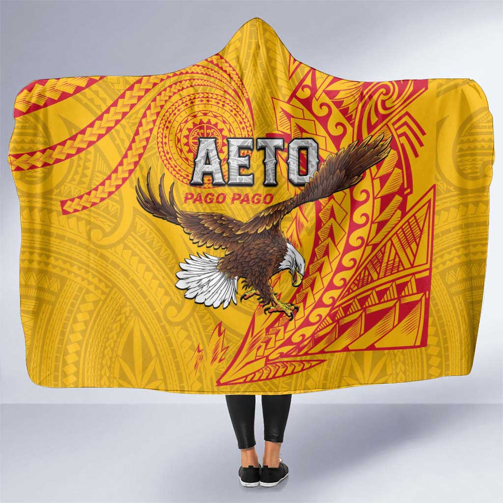 American Samoa Flag Day Hooded Blanket Fautasi Race Pago Pago-Aeto Eagle Wings Tribal Style