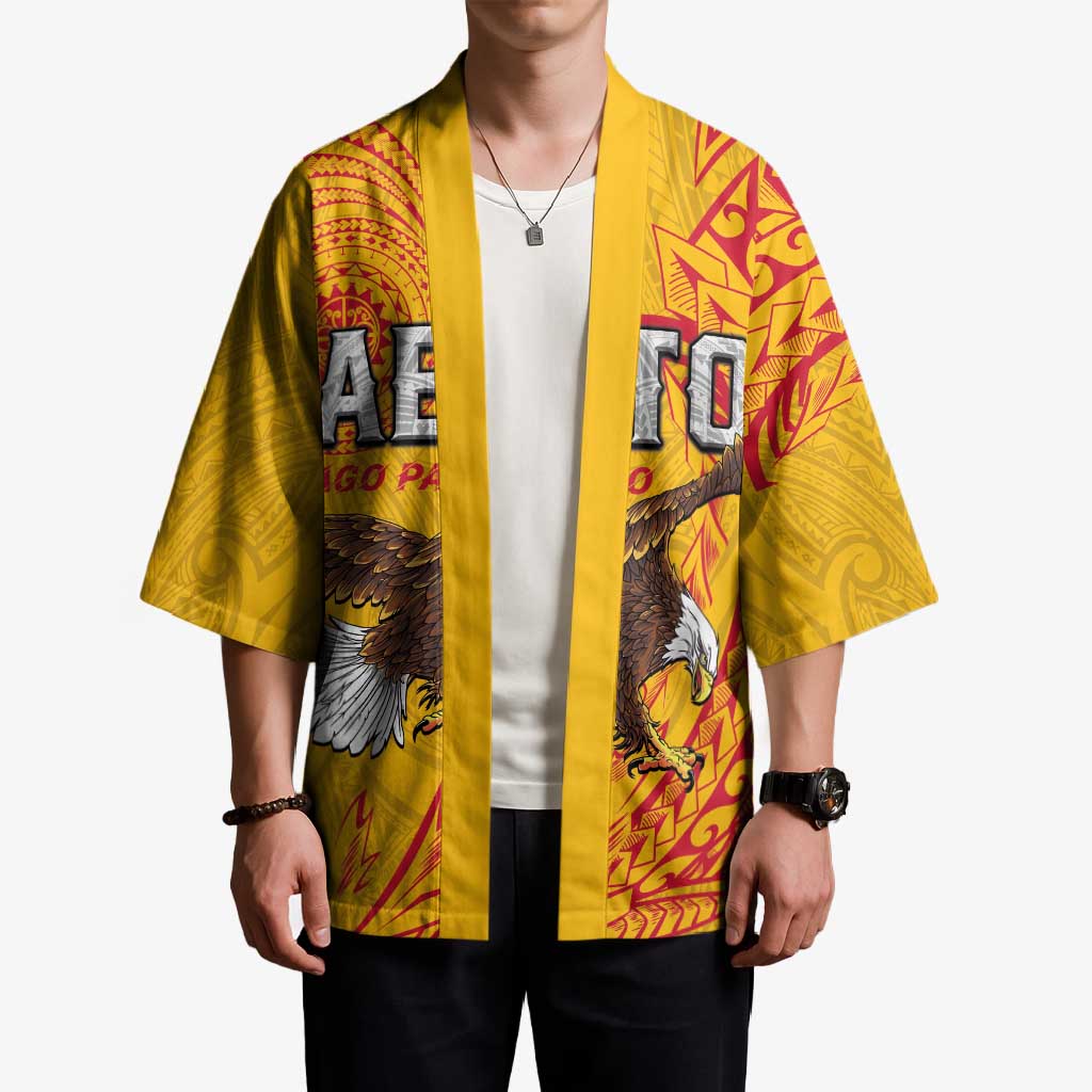 Personalised American Samoa Flag Day Kimono Fautasi Race Pago Pago-Aeto Eagle Wings Tribal Style