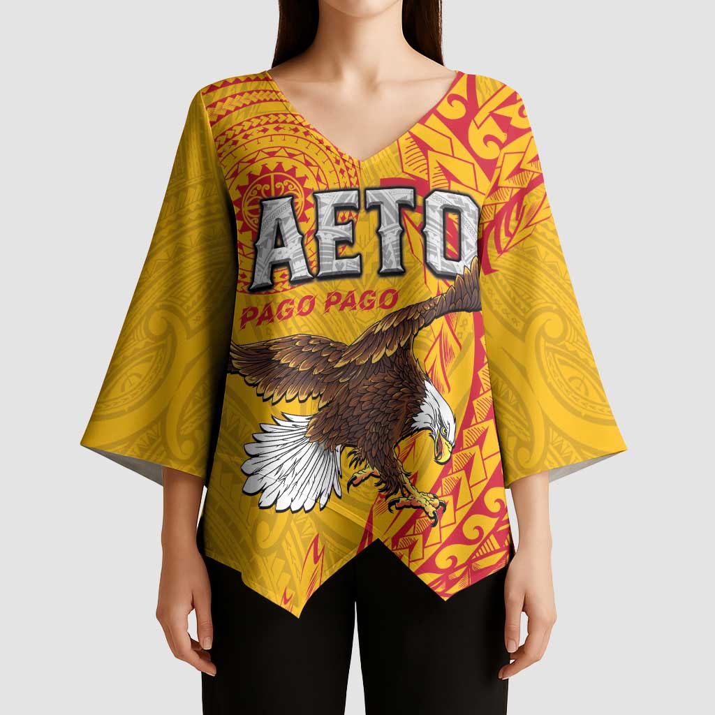 Personalised American Samoa Flag Day Kimono Sleeve Blouse Fautasi Race Pago Pago-Aeto Eagle Wings Tribal Style LT03 - Polynesian Pride