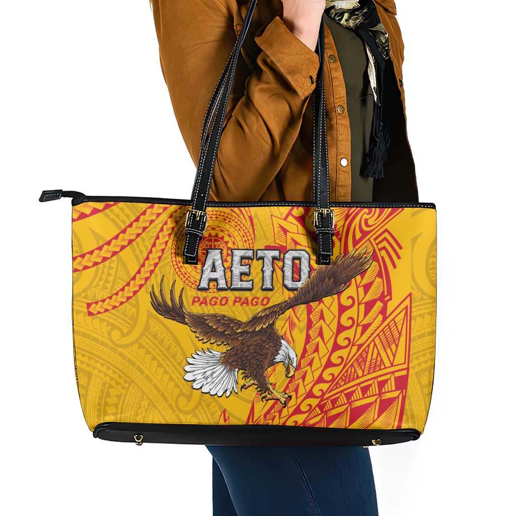American Samoa Flag Day Leather Tote Bag Fautasi Race Pago Pago-Aeto Eagle Wings Tribal Style LT03 - Polynesian Pride