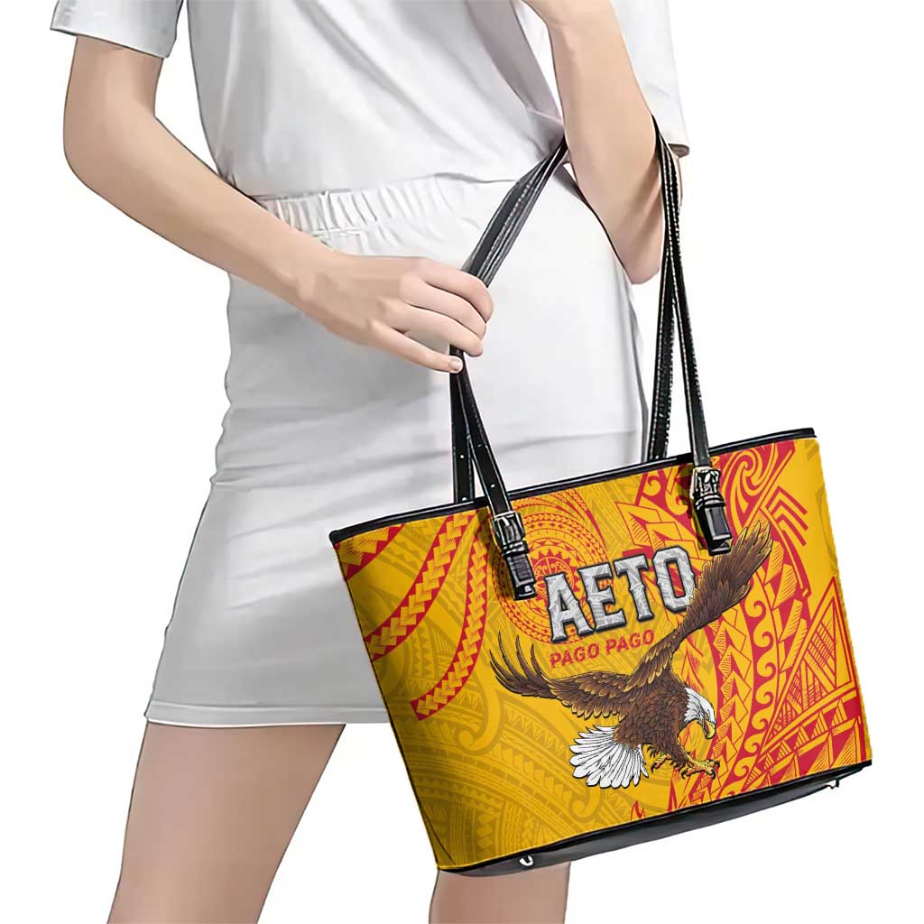 American Samoa Flag Day Leather Tote Bag Fautasi Race Pago Pago-Aeto Eagle Wings Tribal Style LT03 - Polynesian Pride
