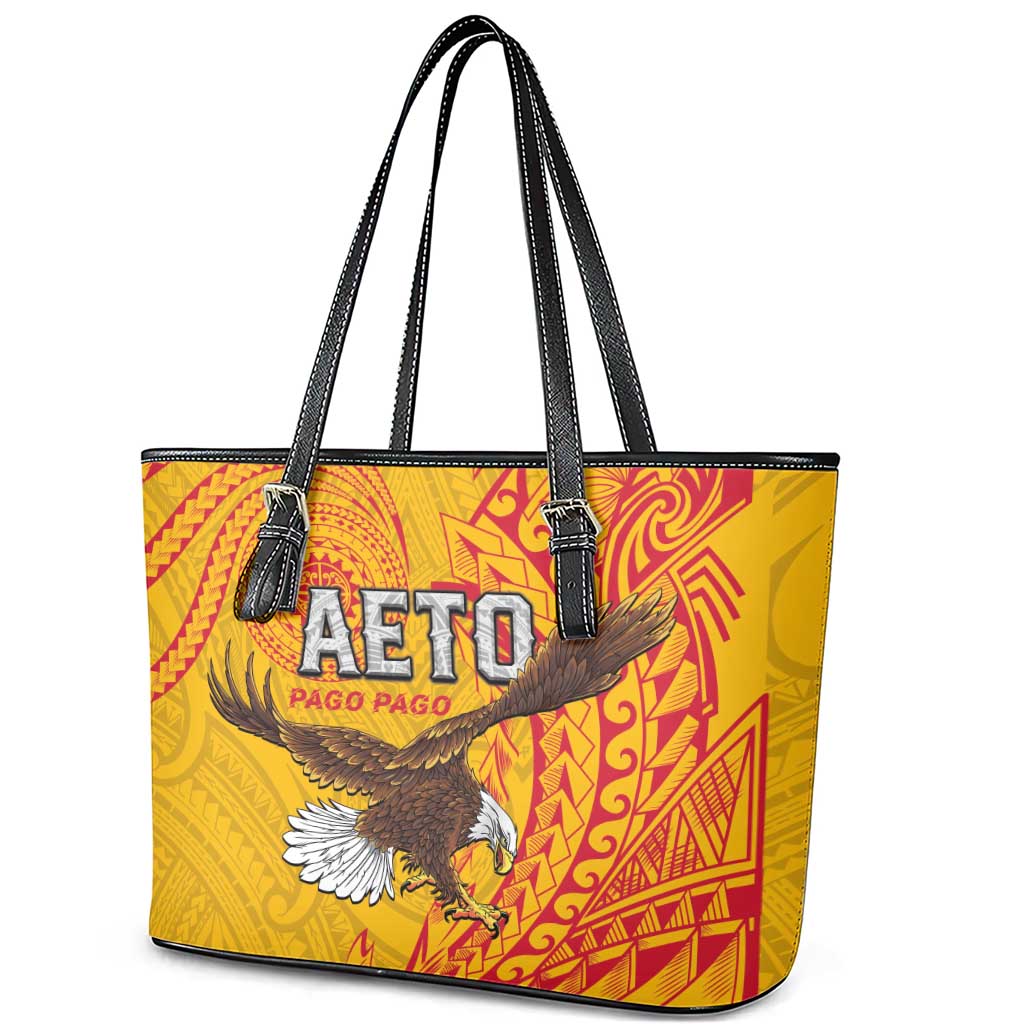 American Samoa Flag Day Leather Tote Bag Fautasi Race Pago Pago-Aeto Eagle Wings Tribal Style LT03 - Polynesian Pride