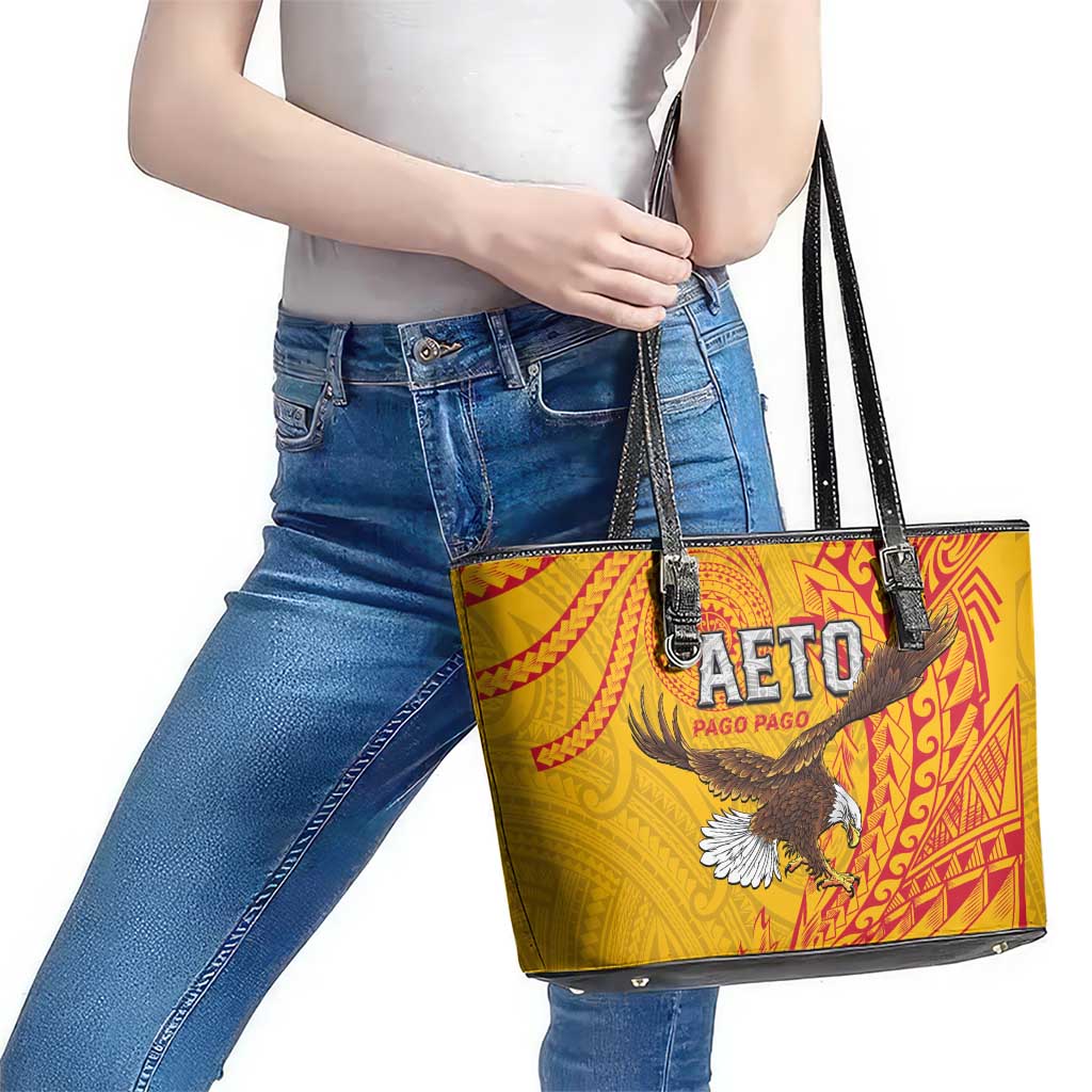 American Samoa Flag Day Leather Tote Bag Fautasi Race Pago Pago-Aeto Eagle Wings Tribal Style LT03 - Polynesian Pride