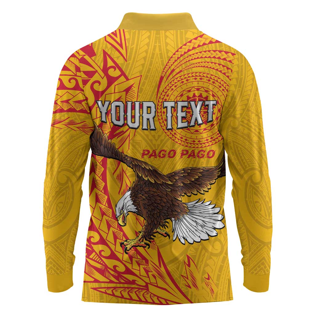 Personalised American Samoa Flag Day Long Sleeve Polo Shirt Fautasi Race Pago Pago-Aeto Eagle Wings Tribal Style LT03 - Polynesian Pride