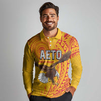 Personalised American Samoa Flag Day Long Sleeve Polo Shirt Fautasi Race Pago Pago-Aeto Eagle Wings Tribal Style LT03 - Polynesian Pride