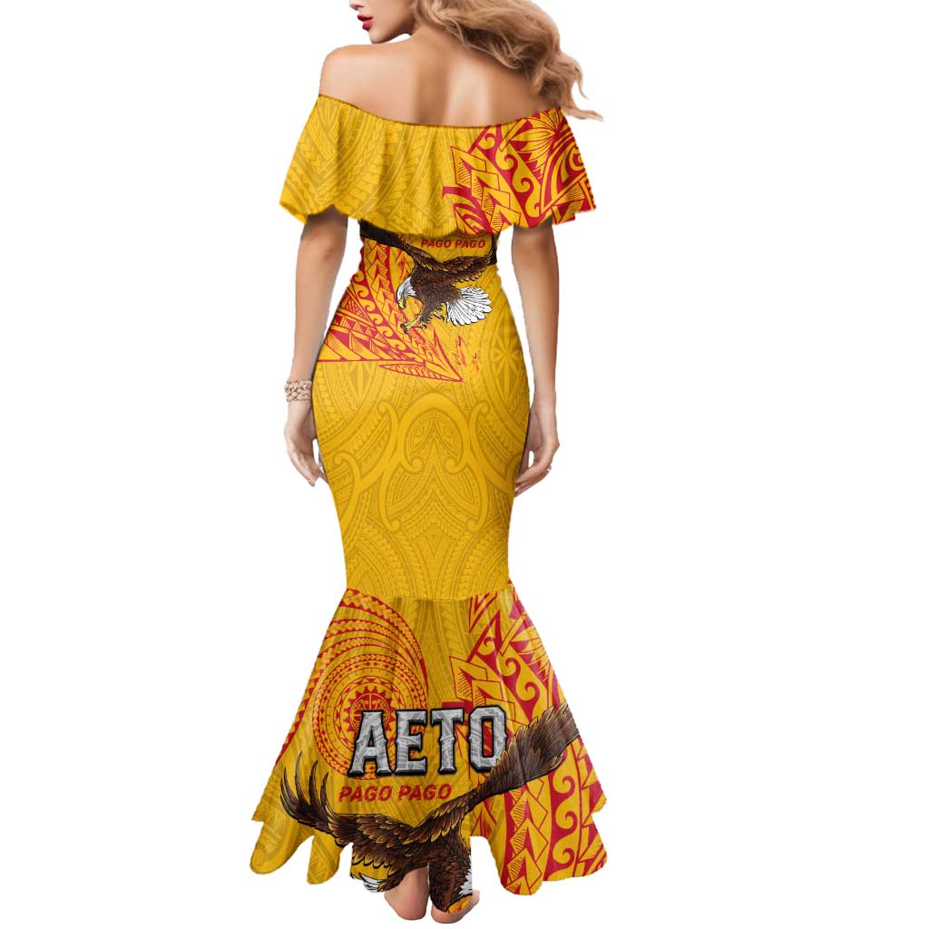 Personalised American Samoa Flag Day Mermaid Dress Fautasi Race Pago Pago-Aeto Eagle Wings Tribal Style LT03 - Polynesian Pride