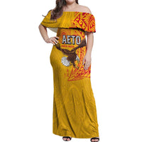 Personalised American Samoa Flag Day Off Shoulder Maxi Dress Fautasi Race Pago Pago-Aeto Eagle Wings Tribal Style LT03 Women Multicolor - Polynesian Pride