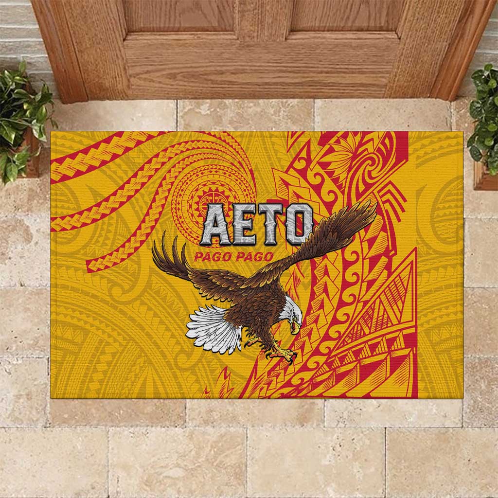 American Samoa Flag Day Rubber Doormat Fautasi Race Pago Pago-Aeto Eagle Wings Tribal Style