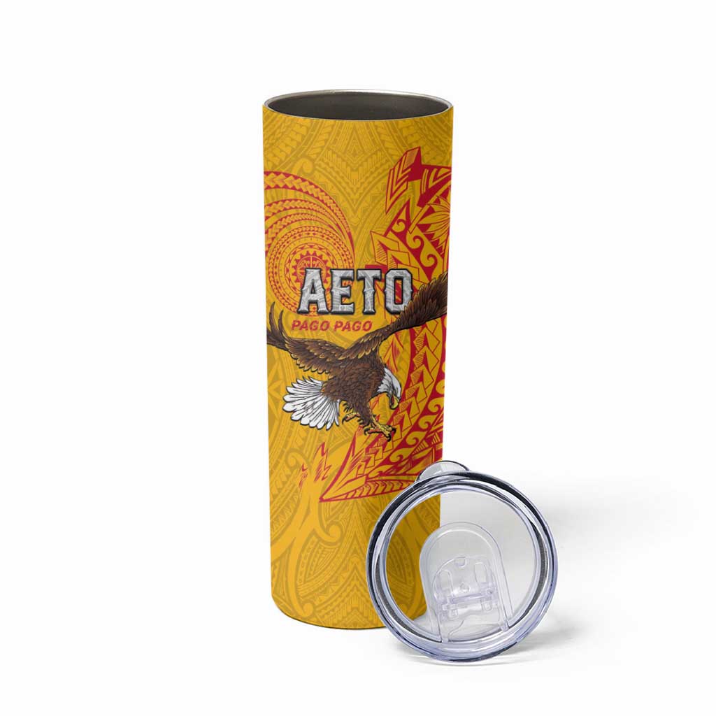 American Samoa Flag Day Skinny Tumbler Fautasi Race Pago Pago-Aeto Eagle Wings Tribal Style LT03 - Polynesian Pride