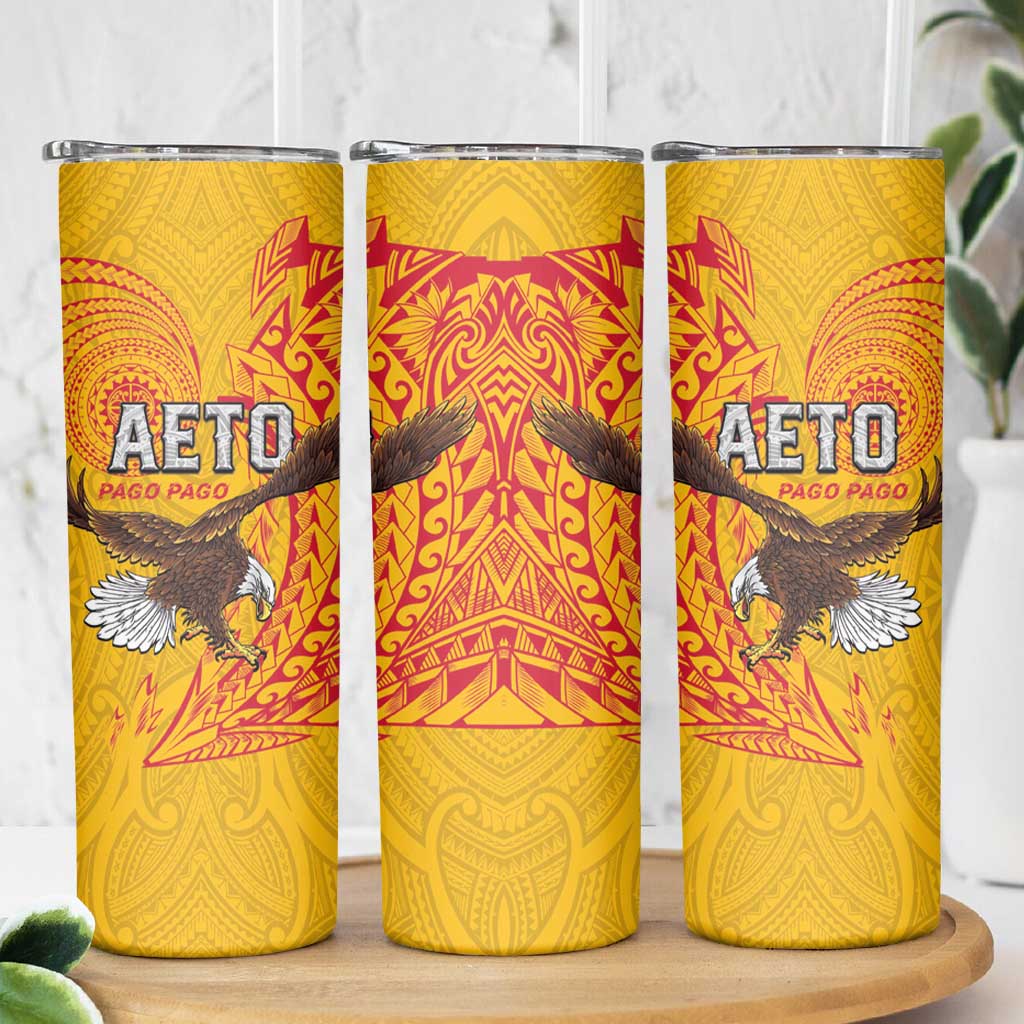 American Samoa Flag Day Skinny Tumbler Fautasi Race Pago Pago-Aeto Eagle Wings Tribal Style LT03 - Polynesian Pride