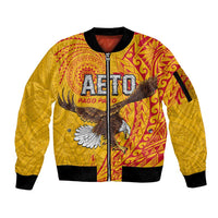 Personalised American Samoa Flag Day Sleeve Zip Bomber Jacket Fautasi Race Pago Pago-Aeto Eagle Wings Tribal Style