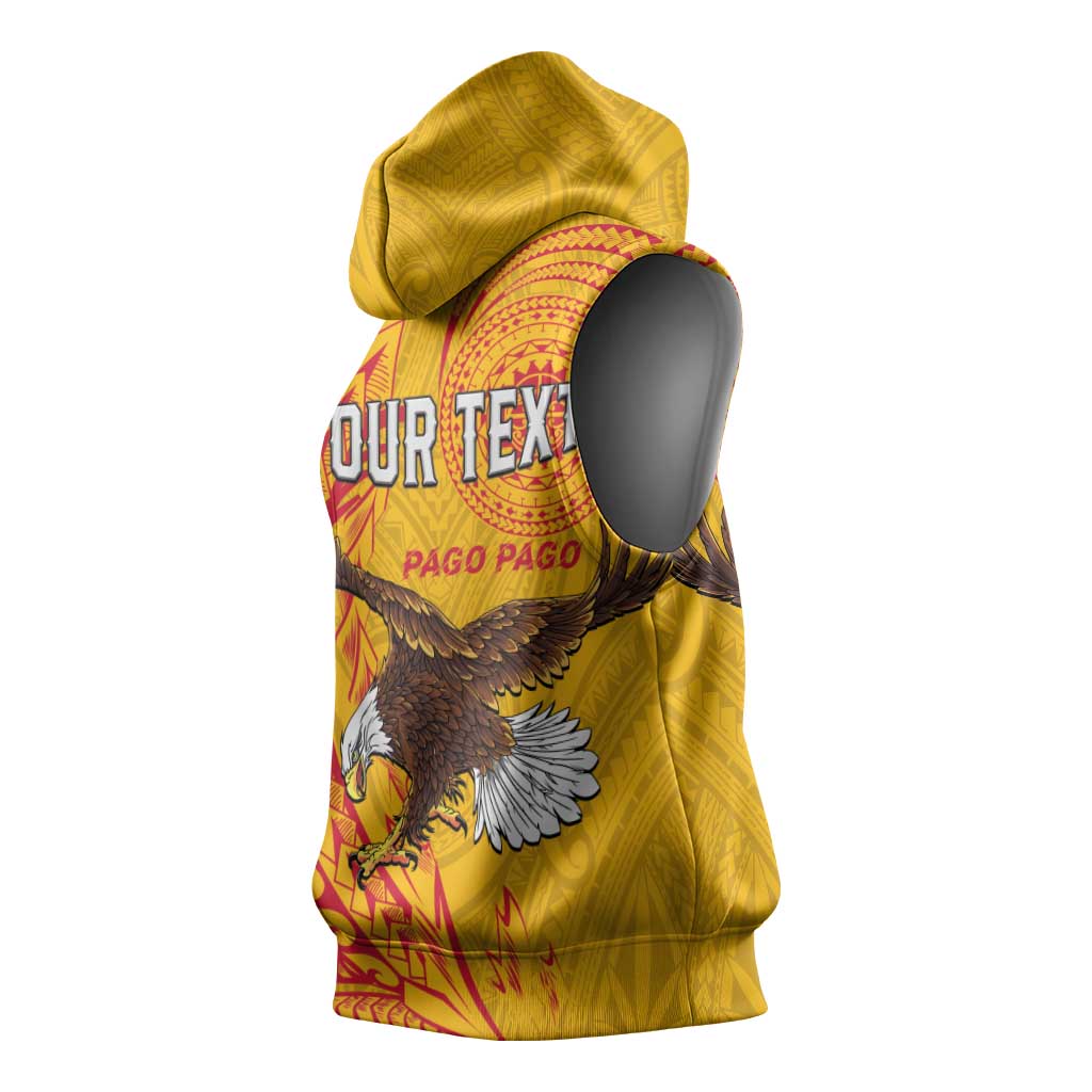 Personalised American Samoa Flag Day Sleeveless Hoodie Fautasi Race Pago Pago-Aeto Eagle Wings Tribal Style LT03 - Polynesian Pride