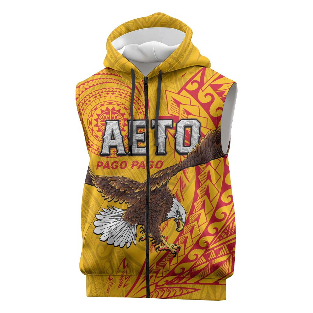 Personalised American Samoa Flag Day Sleeveless Zip Hoodie Fautasi Race Pago Pago-Aeto Eagle Wings Tribal Style LT03 Multicolor - Polynesian Pride