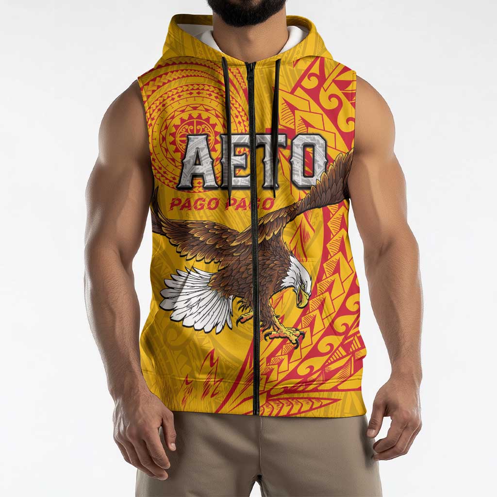 Personalised American Samoa Flag Day Sleeveless Zip Hoodie Fautasi Race Pago Pago-Aeto Eagle Wings Tribal Style LT03 - Polynesian Pride