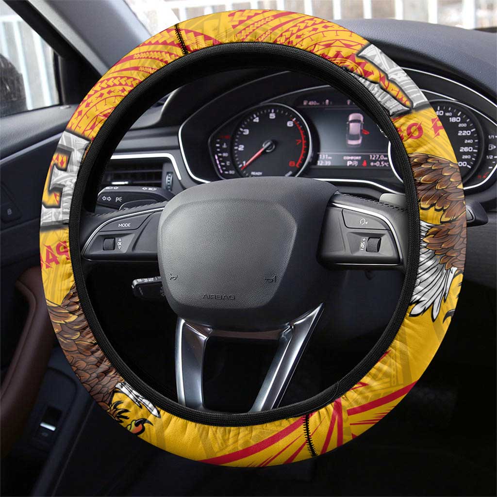 American Samoa Flag Day Steering Wheel Cover Fautasi Race Pago Pago-Aeto Eagle Wings Tribal Style LT03 - Polynesian Pride