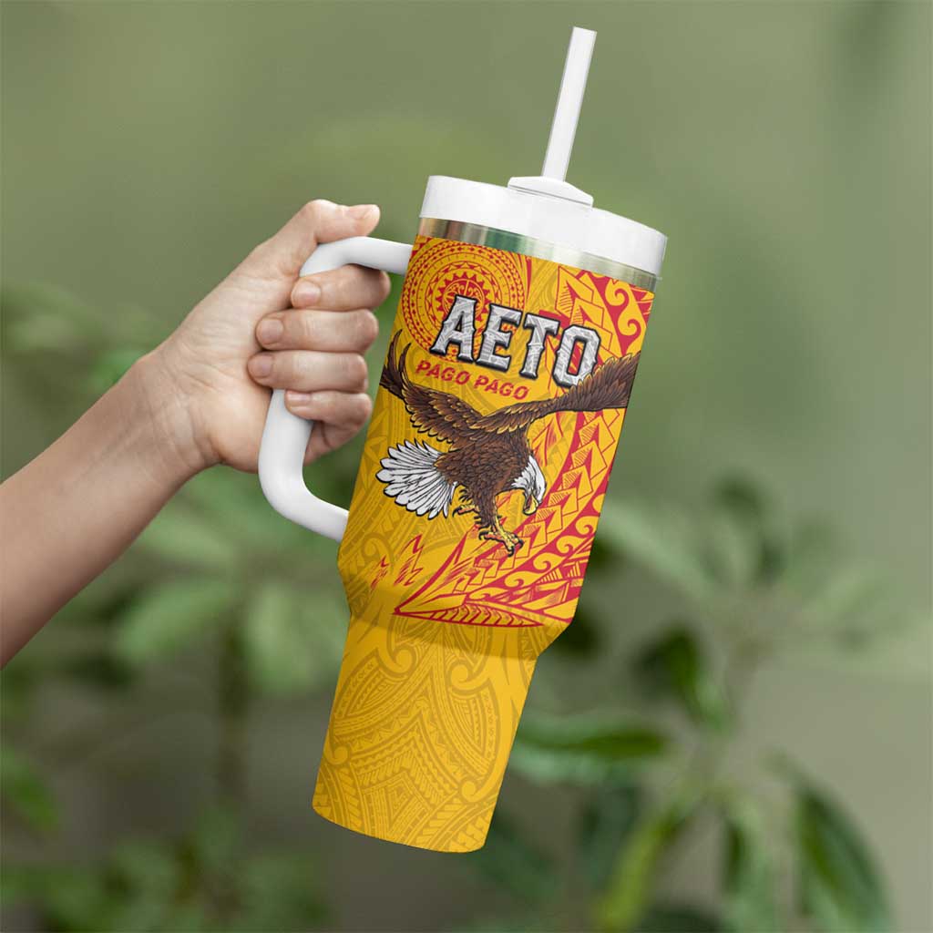 American Samoa Flag Day Tumbler With Handle Fautasi Race Pago Pago-Aeto Eagle Wings Tribal Style LT03 - Polynesian Pride