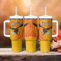 American Samoa Flag Day Tumbler With Handle Fautasi Race Pago Pago-Aeto Eagle Wings Tribal Style LT03 - Polynesian Pride