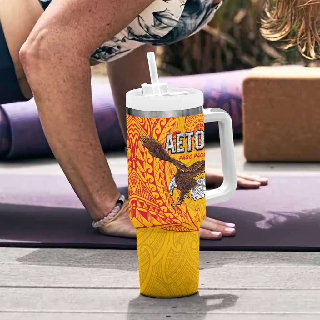 American Samoa Flag Day Tumbler With Handle Fautasi Race Pago Pago-Aeto Eagle Wings Tribal Style LT03 - Polynesian Pride