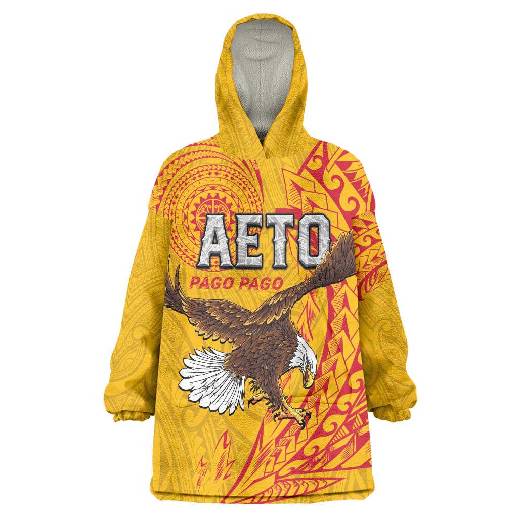 Personalised American Samoa Flag Day Wearable Blanket Hoodie Fautasi Race Pago Pago-Aeto Eagle Wings Tribal Style LT03 One Size Multicolor - Polynesian Pride