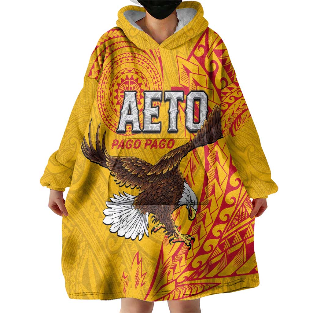 Personalised American Samoa Flag Day Wearable Blanket Hoodie Fautasi Race Pago Pago-Aeto Eagle Wings Tribal Style LT03 - Polynesian Pride